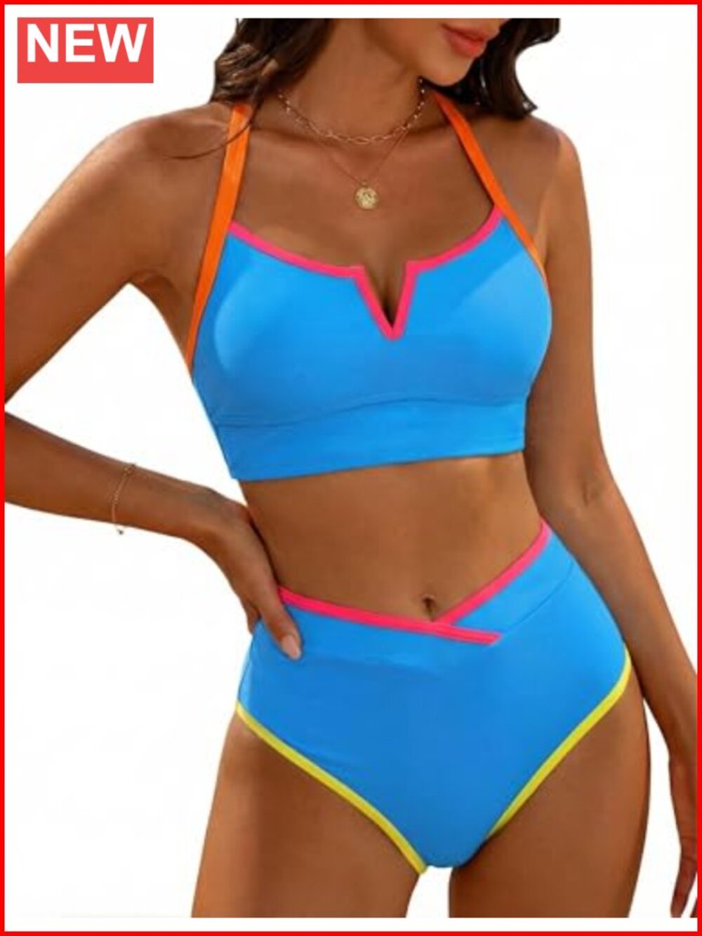 High Waisted Sporty Bikini Set Tummy Control V-Wire Racerback Swim Bathing Suit